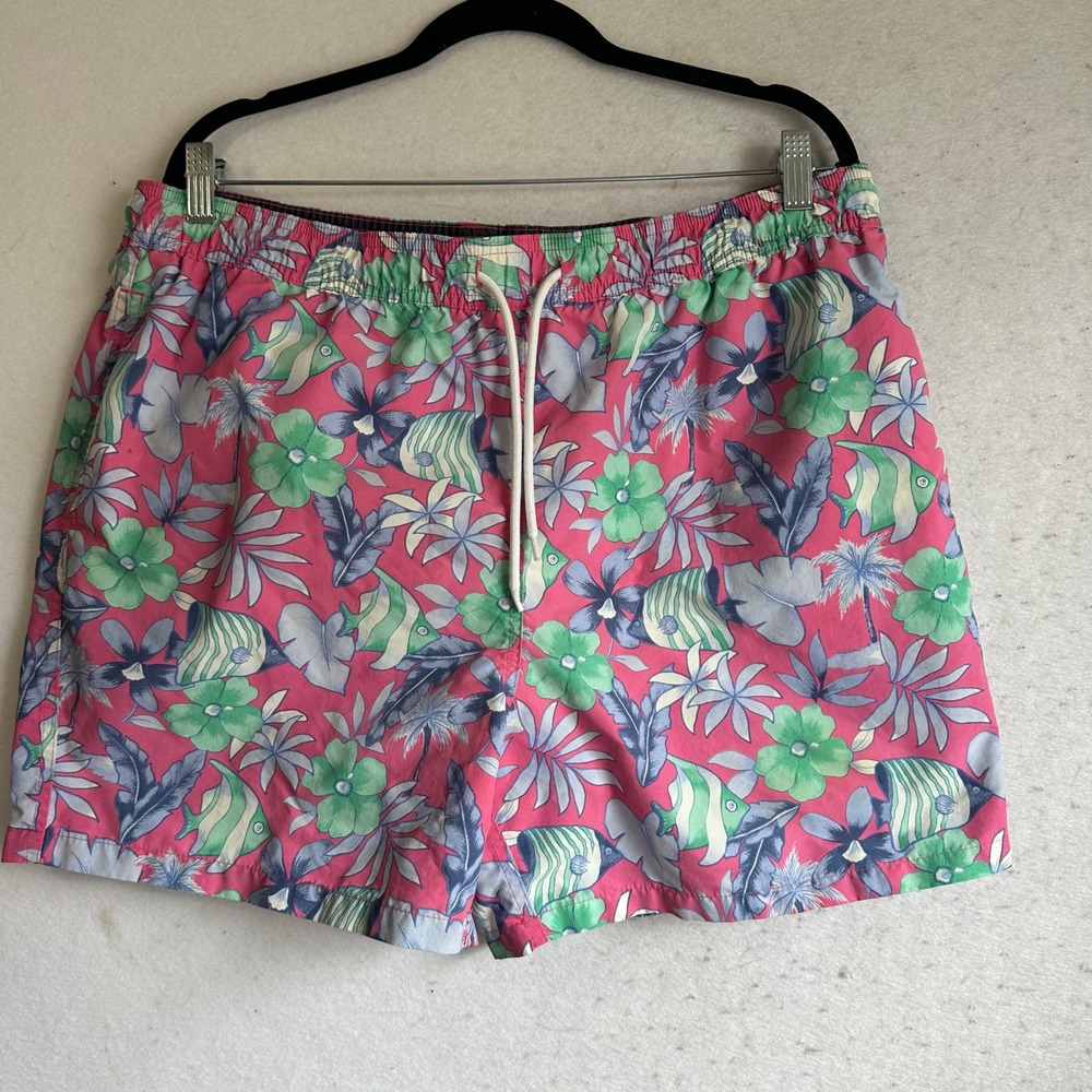 Brooks Brothers Mens Pink Tropical Fish Floral Swim Trunks Shorts Large Nylon